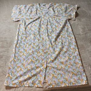 Sindrella NWT Leaf Print Snap Front House Dress Lounger 2XL Women’s Retro